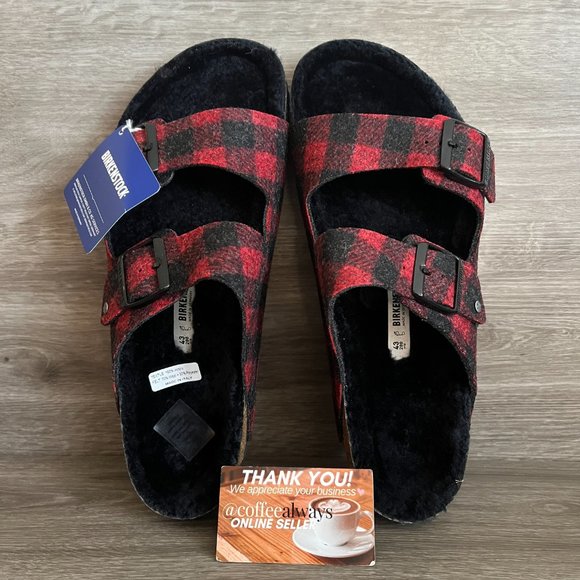 Birkenstock Arizona Rivet Plaid Red Black Shearling Regular NWB main image 8
